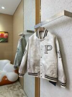 Prada Vintage Aged Baseball Leather Jacket Jacket White - 图片 3