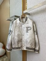Prada Vintage Aged Baseball Leather Jacket Jacket White - 图片 5