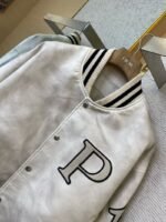Prada Vintage Aged Baseball Leather Jacket Jacket White - 图片 6