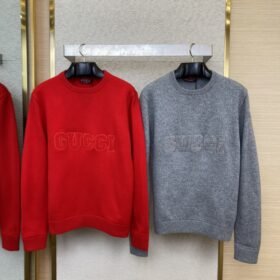Gucci Monogrammed Wool Crew Neck Sweater Red