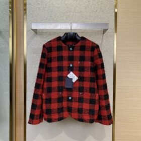 LV Check Turquoise Collarless Jacket Coat
