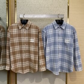 Miu Miu Letters Logo Plaid Lapel Shirt Curry