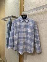 Miu Miu Letter Logo Check Lapel Shirt Blue - 图片 5