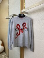 Gucci Year of the Snake Appliqu?? Crew Neck Sweater Grey - 图片 5