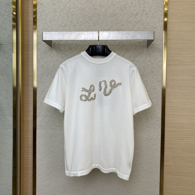 wsxc1741403332029_0.jpg LV Ribbon Embroidered Knit Short Sleeve T-Shirt - 图片 1