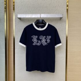 LV Floral Embroidery Short Sleeve T-Shirt