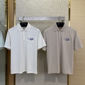 Dior Co-Branded Cat Embroidered Short Sleeve Polo Shirt White
