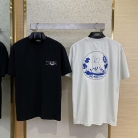 Dior Co-Branded Cat Embroidered Short Sleeve T-Shirt Black
