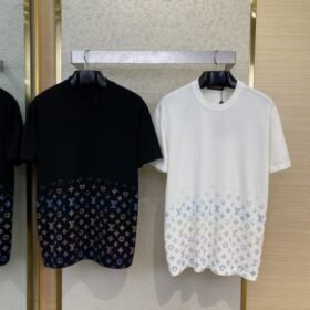 LV Rhinestone Gradient Knit Short Sleeve T-Shirt Black