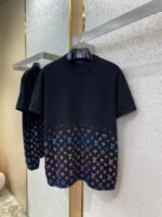 LV Rhinestone Gradient Knit Short Sleeve T-Shirt Black - 图片 5