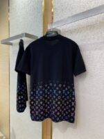 LV Rhinestone Gradient Knit Short Sleeve T-Shirt Black - 图片 7