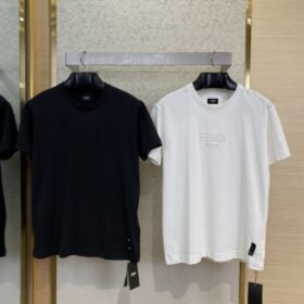 Fendi Logo Embroidery Round Neck Short Sleeve T-Shirt White