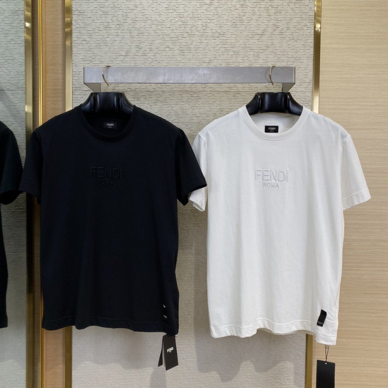 wsxc1742346428595_0-1.jpg Fendi Logo Embroidery Round Neck Short Sleeve T-Shirt White - 图片 1