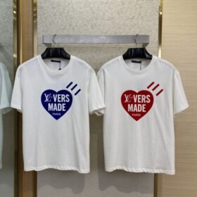 LV Love Flocked Print Short Sleeve T-Shirt Red