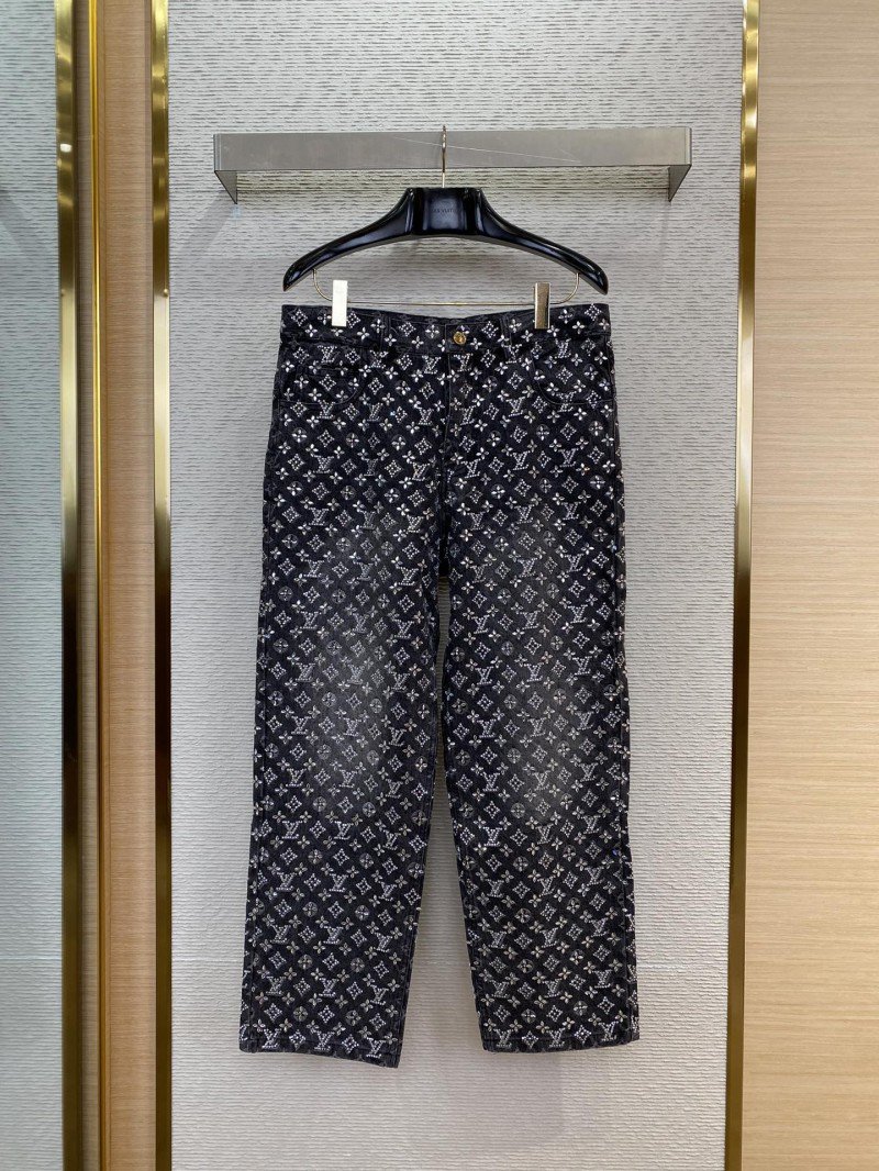 wsxc1742602761569_0.jpg LV Old Flower Rhinestone Denim Trousers - 图片 1