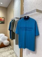 Balenciaga Letter Embroidered Short Sleeve T-Shirt Blue - 图片 3