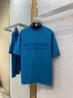 Balenciaga Letter Embroidered Short Sleeve T-Shirt Blue - 图片 5