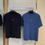 Balenciaga Wheatsheaf Letters Embroidered Short Sleeve T-Shirt Blue
