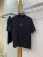 Balenciaga Wheat Ears Letters Embroidered Short Sleeve T-Shirt Black - 图片 5
