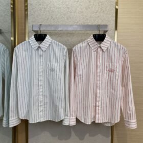Dior Logo Embroidered Striped Lapel Shirt Pink