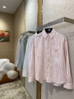 Dior Logo Embroidered Striped Lapel Shirt Pink - 图片 4
