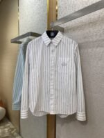 Dior Logo Embroidered Striped Lapel Shirt White - 图片 5