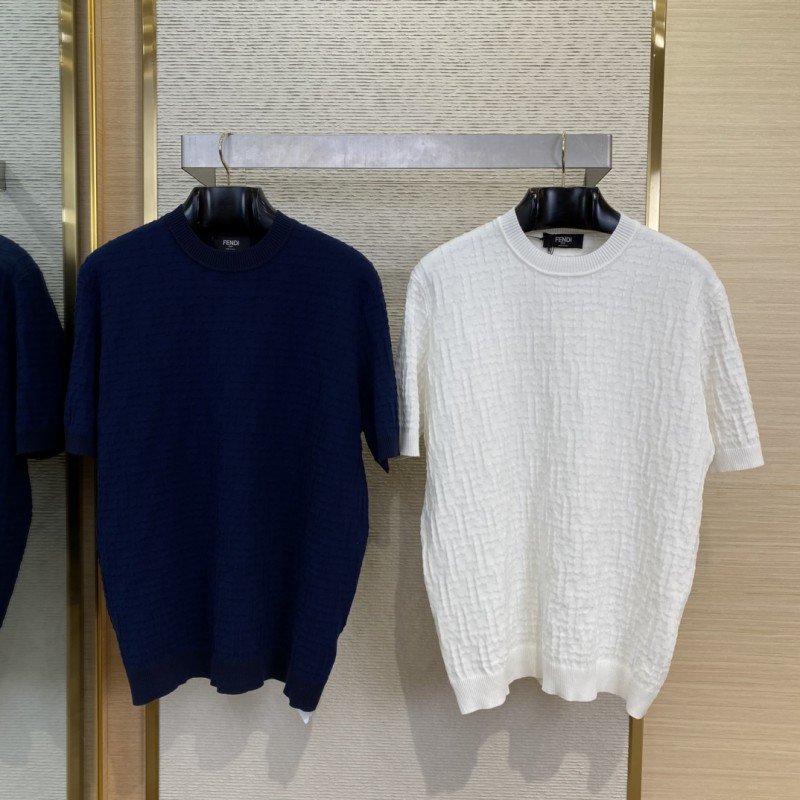wsxc1744432765147_0-1.jpg Fendi FF Jacquard Knit Short Sleeve T-Shirt White - 图片 1