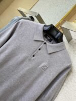 Fendi Embossed Logo Polo Neck Short Sleeve Grey - 图片 6