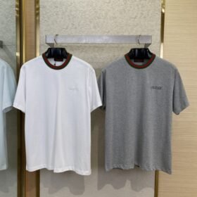 Gucci Red and Green Woven Neckline Crew Neck Short Sleeve T-Shirt White