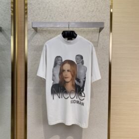 Balenciaga Hole-Ripped Portrait Print Round Neck Short Sleeve T-Shirt