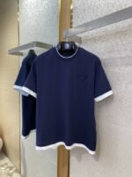 Prada Fake Double Layer Short Sleeve T-Shirt Navy - 图片 5
