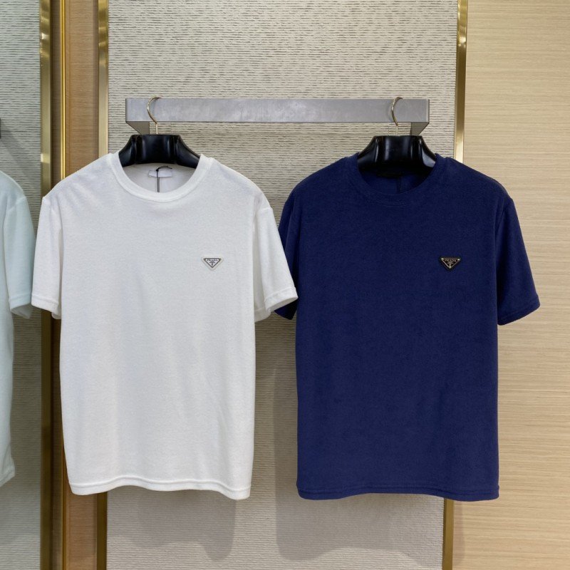 wsxc1745554224378_0-1.jpg Prada Triangle Label Towel Short Sleeve T-Shirt White - 图片 1