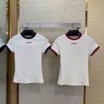 Miu Miu Clashing Colours Round Neck Letter Embroidery Short Sleeve T-Shirt Red