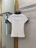 Miu Miu Clashing Colour Round Neck Letter Embroidery Short Sleeve T-Shirt Black - 图片 7