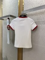 Miu Miu Clashing Colours Round Neck Letter Embroidery Short Sleeve T-Shirt Red - 图片 7