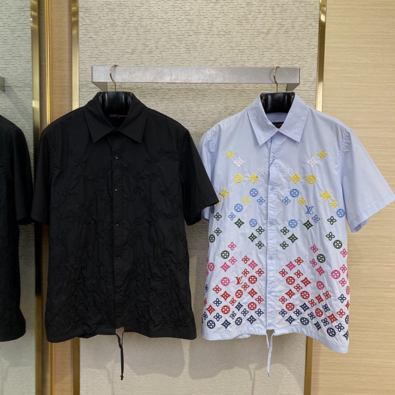 wsxc1745986608479_0.jpg LV Gradient Floral Embroidery Short Sleeve Shirt Black - 图片 1