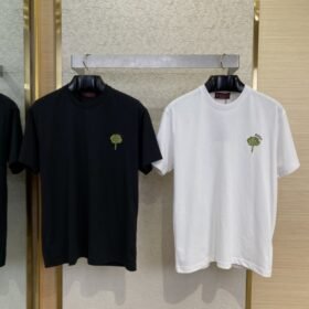 Gucci Green Rose 3D Embroidery Short Sleeve White