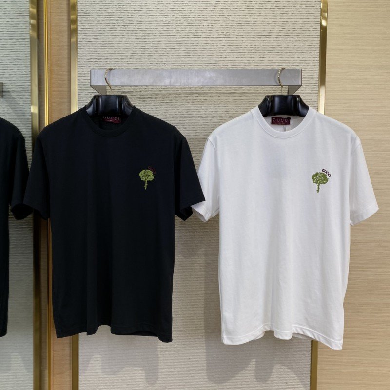 wsxc1746245054508_0.jpg Gucci Green Rose 3D Embroidery Short Sleeve Black - 图片 1