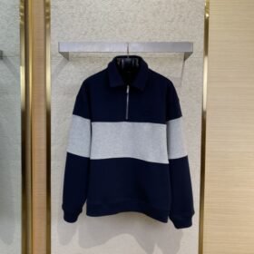 Miu Miu Lapel Embroidered Half Zip Colour Block Sweatshirt
