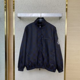 LV stand-up collar check woven zip jacket
