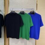LV Jacquard Sleeve Knit Crew Neck Short Sleeve T-Shirt Blue