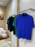 LV Jacquard Sleeve Knit Crew Neck Short Sleeve T-Shirt Blue - 图片 3