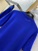LV Jacquard Sleeve Knit Crew Neck Short Sleeve T-Shirt Blue - 图片 8