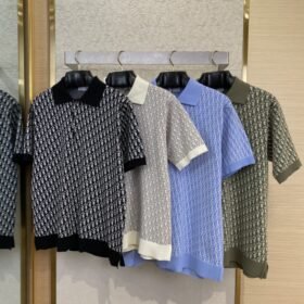 Dior Knitted Jacquard Polo Shirt Blue
