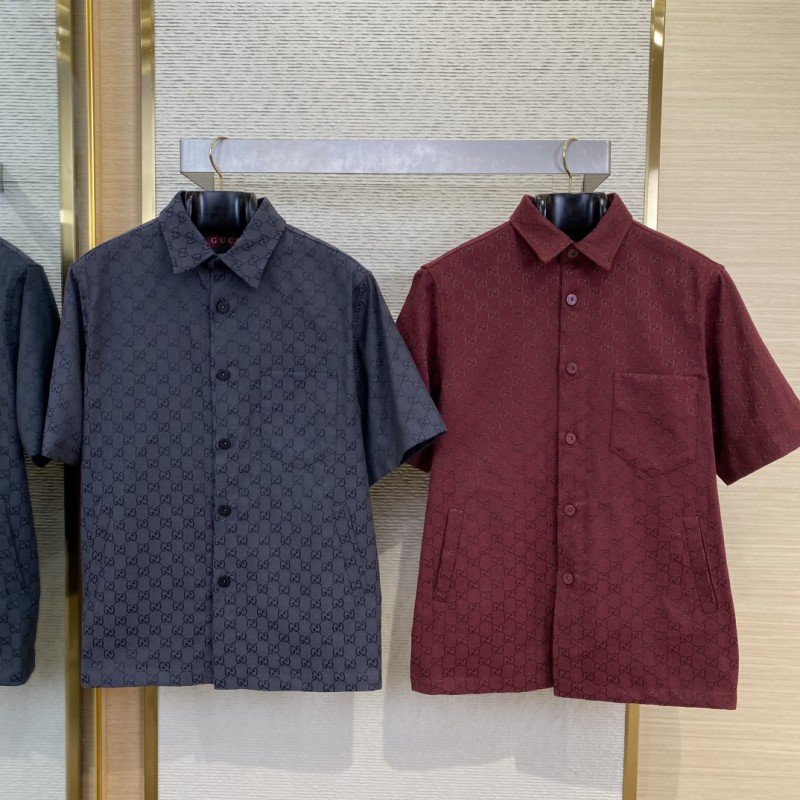wsxc1747024404485_0.jpg Gucci GG Jacquard Short Sleeve Shirt Black - 图片 1