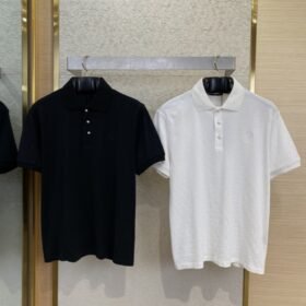 LV Tessellated Logo Embroidered Polo Shirt Black