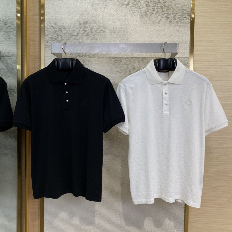 wsxc1748036771284_0.jpg LV Tessellated Logo Embroidered Polo Shirt Black - 图片 1