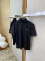 Prada Satin Beaded Floor Zip Polo Shirt Black - 图片 7