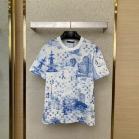 LV Dog Walking Print Short Sleeve T-Shirt