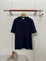 HERMES Short Sleeve T-Shirt with Clashing Cuffs Navy